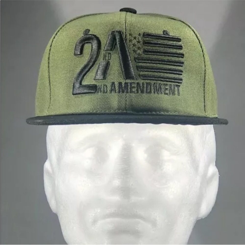 2A(Second Amendment) Flat Bill, Snapback Hat, Green with Black Font New w/ Tag